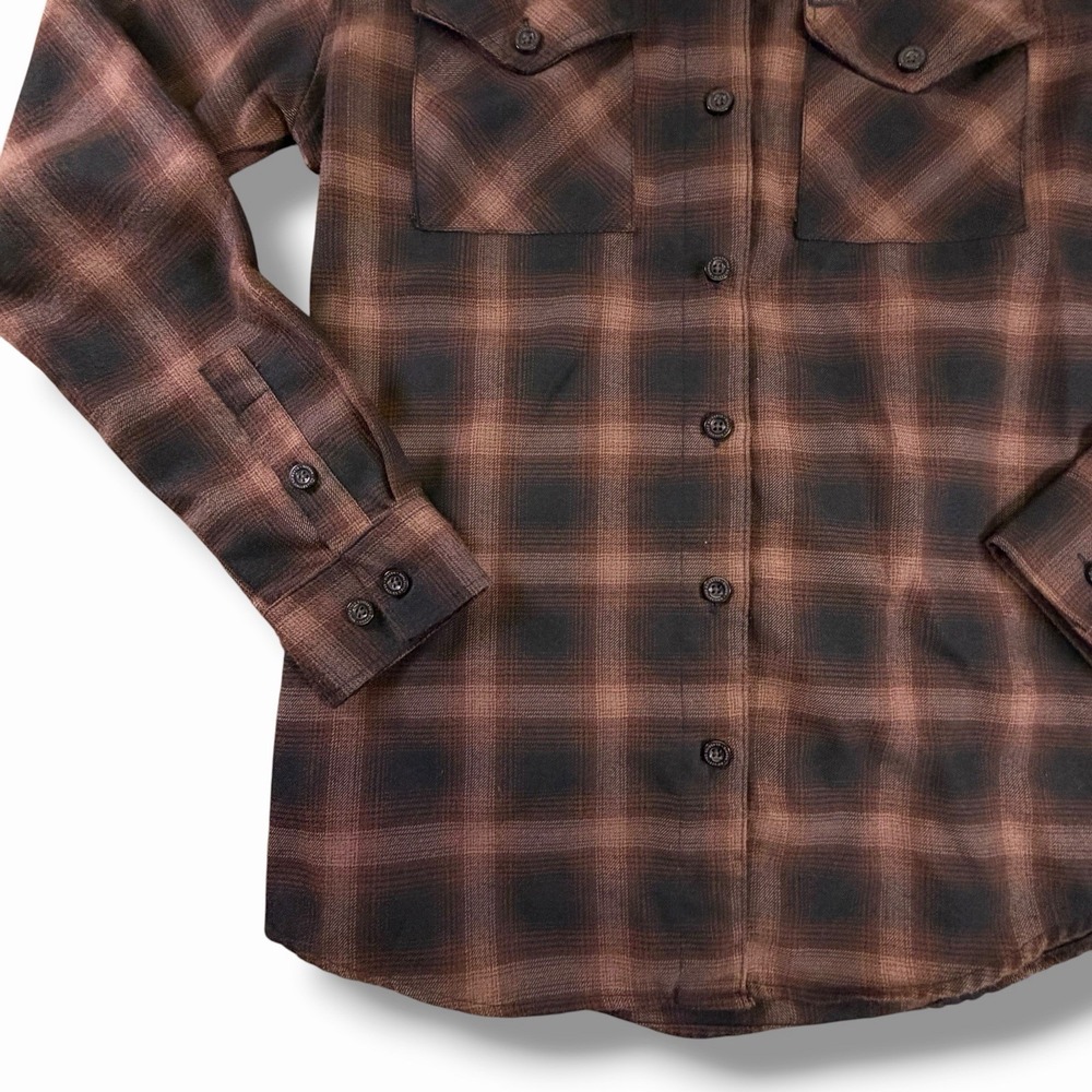 Dixxon Flannel Shirt The Bourbon Mens L Brown Plaid Long Sleeve Button Down - Picture 5 of 11